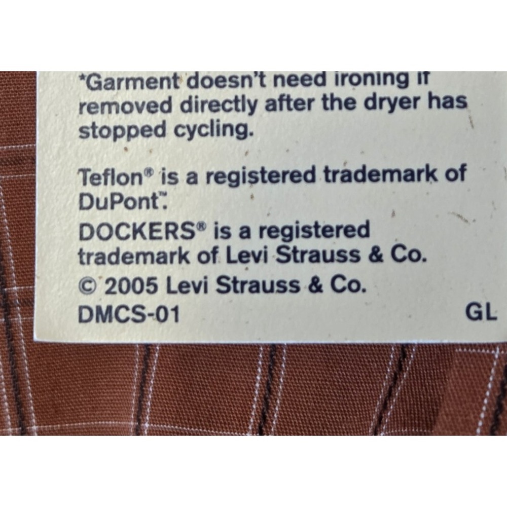 Vintage Dockers Shirt Men's 2XL Stain Defender Teflon‎ Rust Plaid NEW Old Stock - Picture 13 of 15
